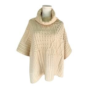 Blarney Mills Merino Wool Cable Knit Women's Sweater Poncho Cream